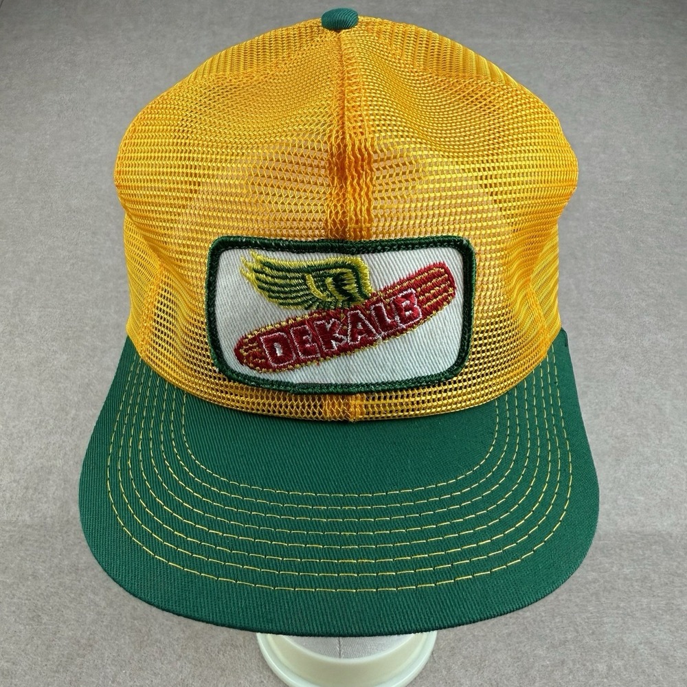 Vintage Dekalb Seed Corn Hat Trucker Cap Yellow Green Mesh Snapback‎ K-Brand USA